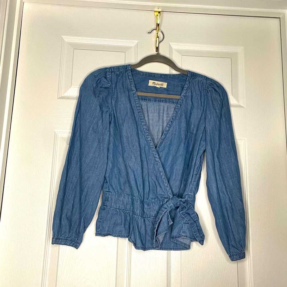 Madewell Chambray/Denim Wrap Top